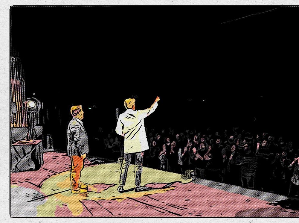 Guillaume Meurice et moi sur scène sous forme de BD