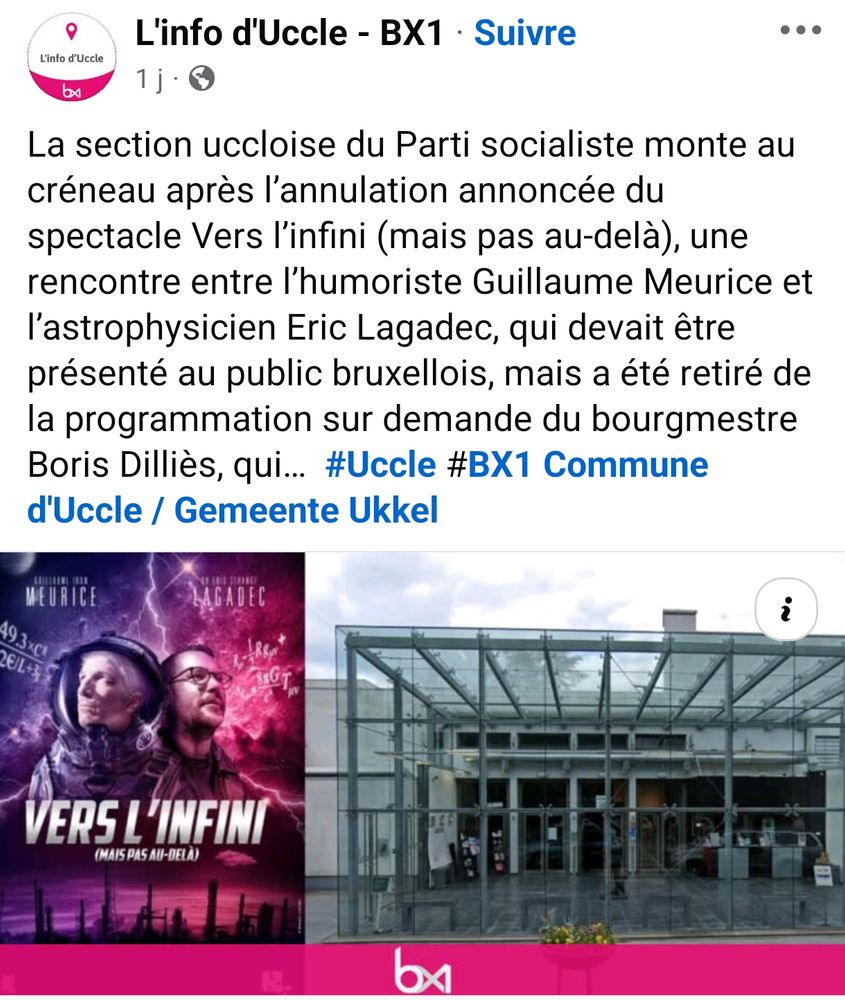 Article en Belgique annonçant la censure du spectacle 