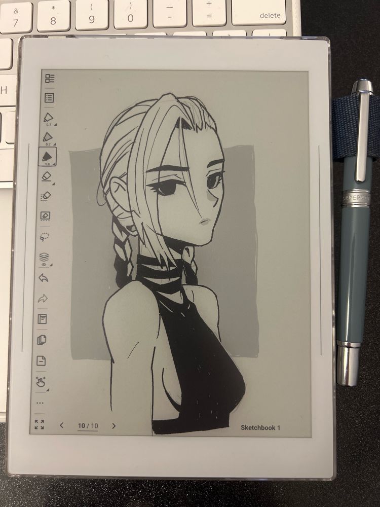 Jinx from Arcane drawn on a supernote in a lineart style