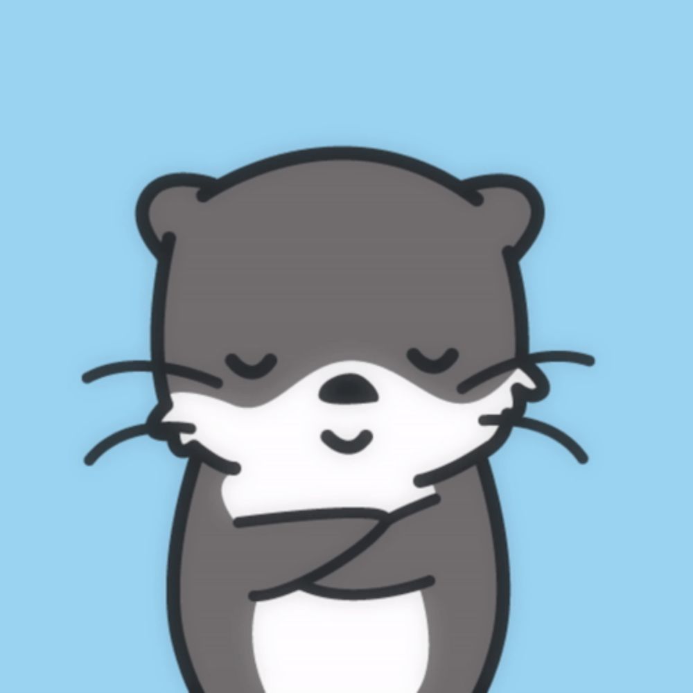 a cartoon of an otter with its eyes closed on a blue background