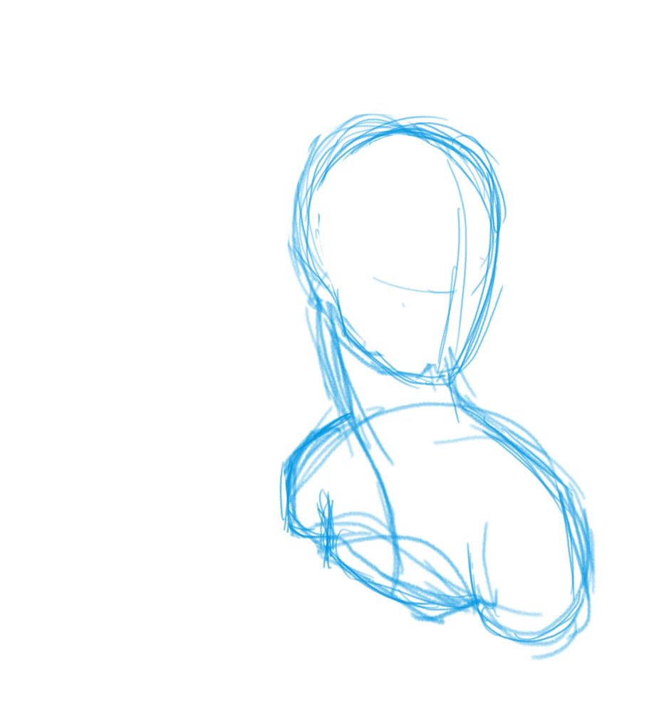 Rough sketch portrait of a feminine character 