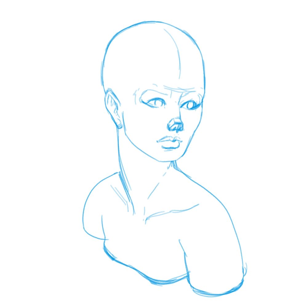 Rough sketch portrait of a feminine character 