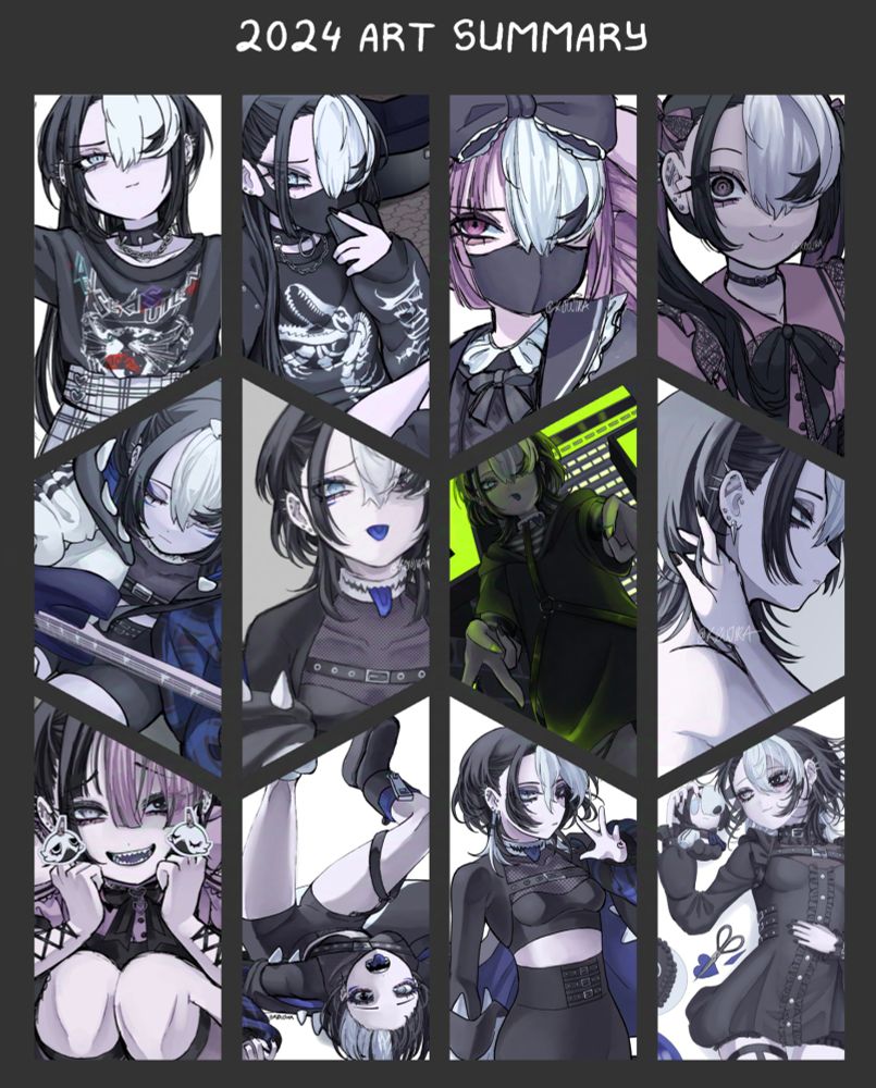 2024 art summary, starting from January top left to December bottom right 