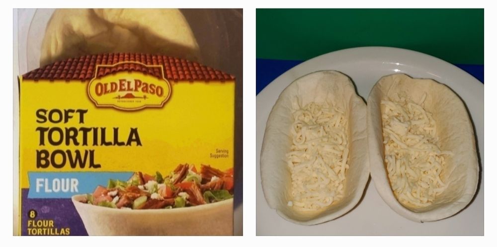 Old El Paso Soft Tortilla Bowls with Chihuahua cheese on the right.