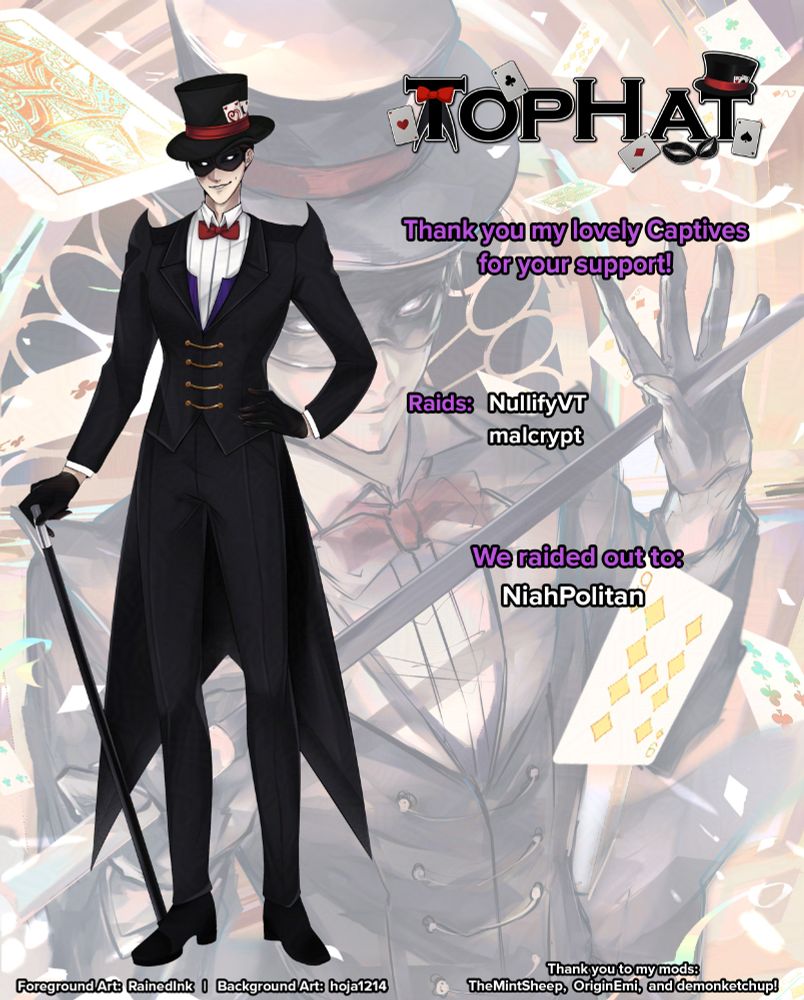 Thank you my lovely Captives for your support!

Raids:
NullifyVT
malcrypt

We raided out to:
NiahPolitan

Foreground Art: RainedInk
Background Art: hoja1214
Thank you to my mods: TheMintSheep, OriginEmi, and demonketchup!