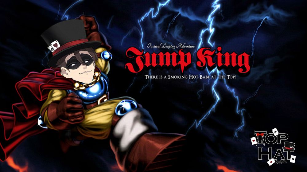 Top Hat's face edited over the Jump King protagonist in a promo image for tonight's stream, Jan. 1, 2025 at 8 PM EST.