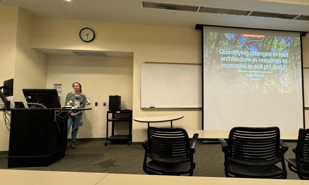 Student presenting in front of a classroom