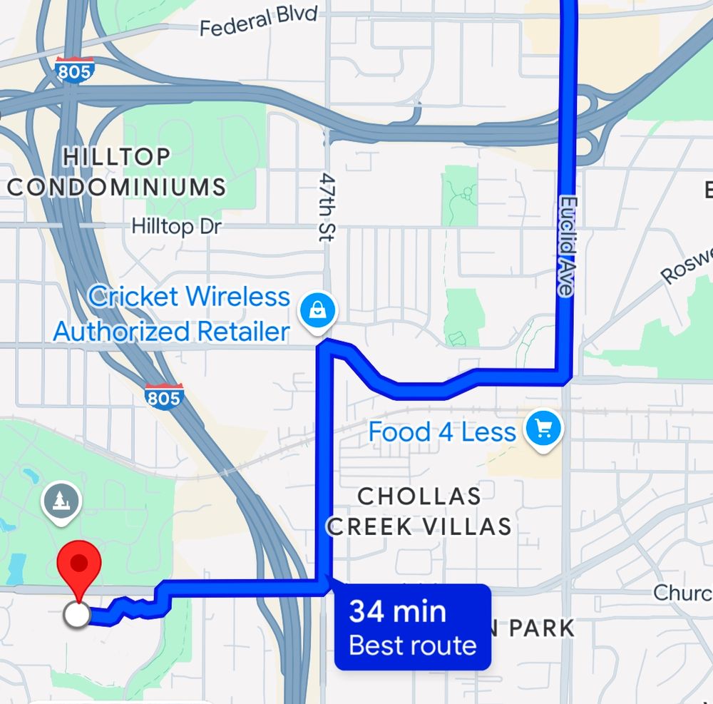 A bike route screenshot from google maps.