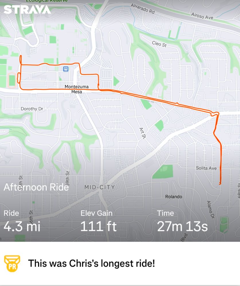 Map showing a San Diego bicycle ride