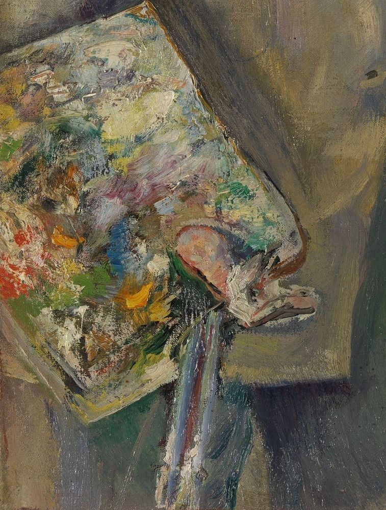 Détail sur la palette de Krohg Autoportrait