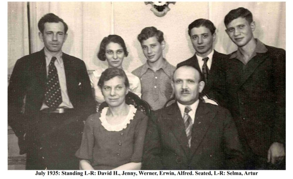 Kupferschmid family, Berlin 1935: Standing L-R: David H., Jenny, Werner, Erwin, Alfred. Seated: Selma, Artur. Photo & info courtesy of Chana Shani.