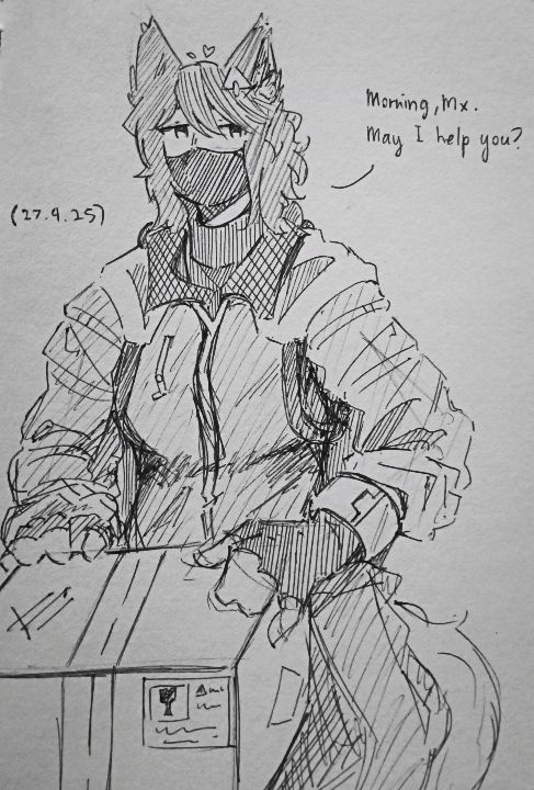 Nekki greetings Niko saying "Morning, Mx. May I help you?"