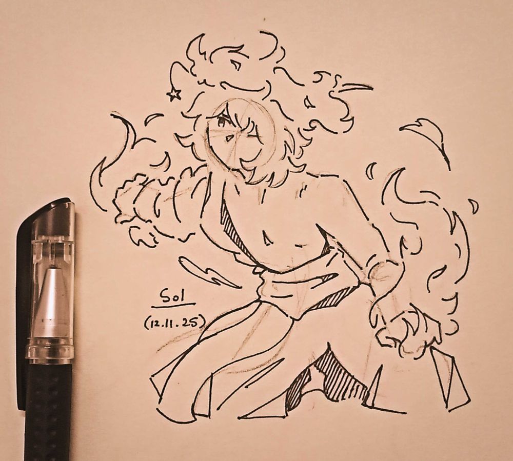 some sort of monk Sol, in motion and winding up for a fire attack