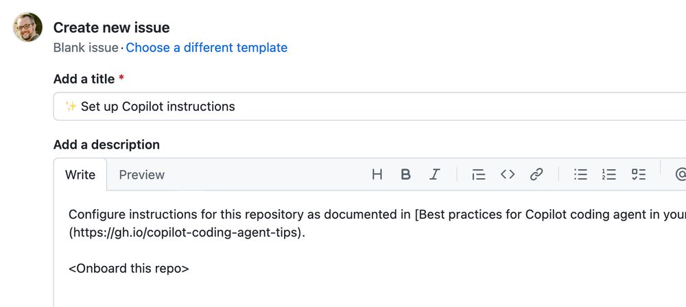 The previous call-to-action link just opens an issue, assigned to @copilot.