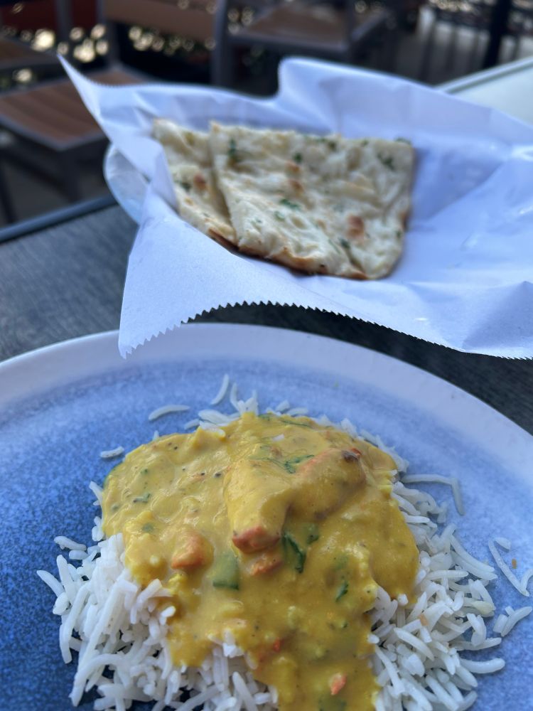 garlic butter naan bread and yellow lentil soup