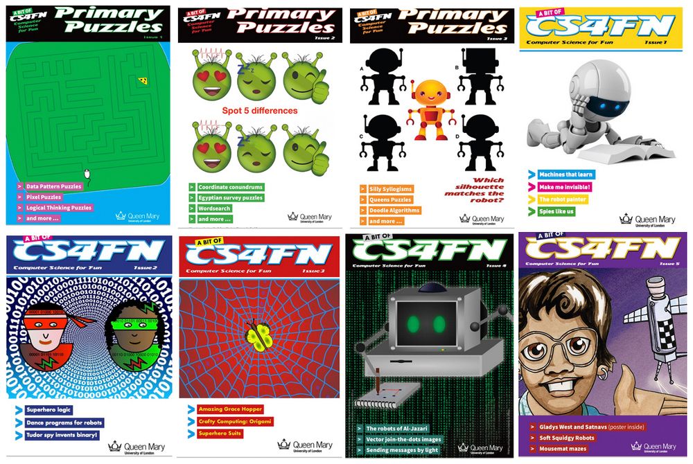 Screenshot showing 3 computing puzzle books and 5 mini computing magazines, part of the primary resources that are free to download.