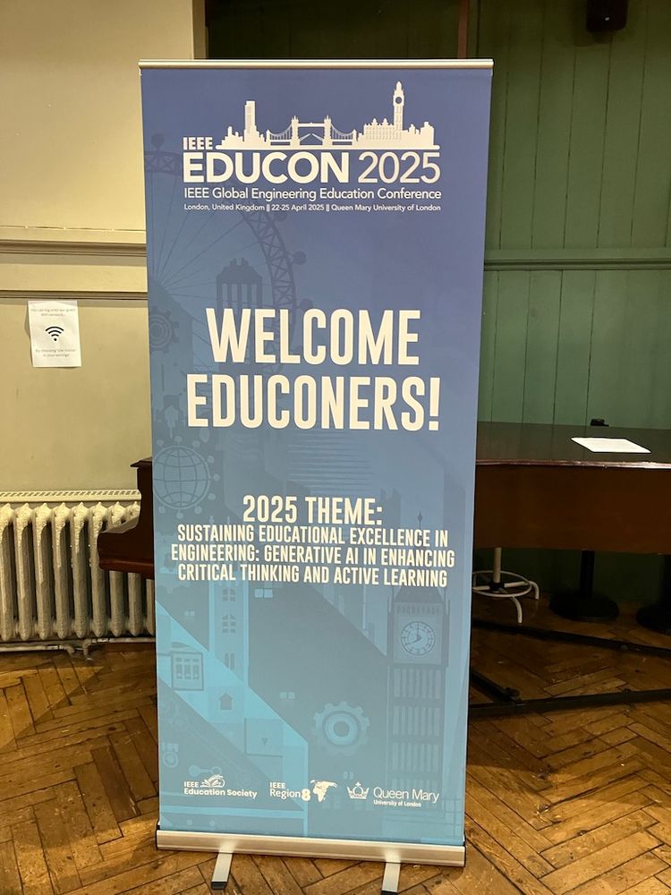 A pull-up banner welcoming our delegates and letting them know that the 2025 theme is "Sustaining educational excellence in engineering - generative AI in enhancing critical thinking and active learning".