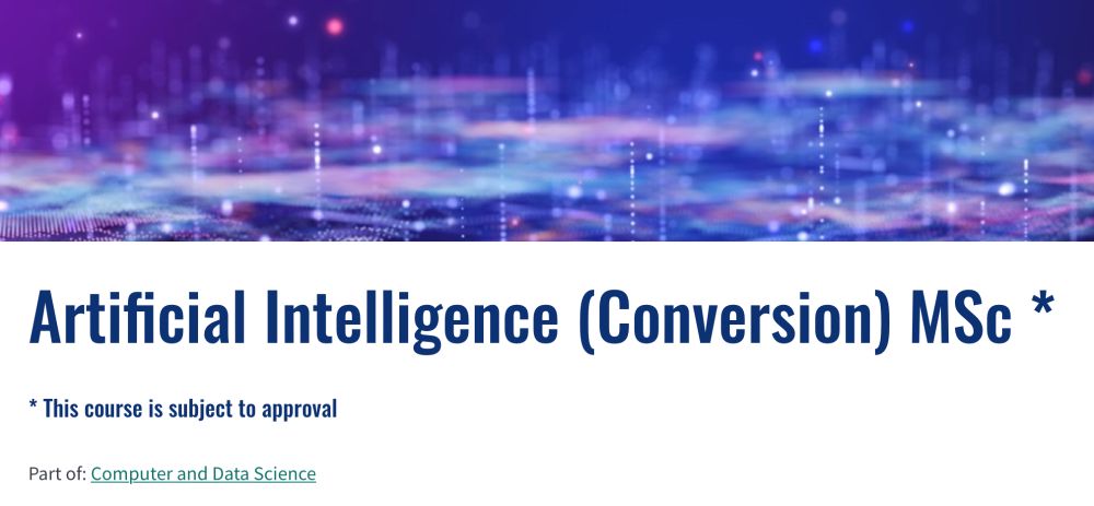 Image showing a purple background with some sparkly bits for an artificial intelligence vibe alongside text saying the name of the course and that it's part of Computer and Data Science.