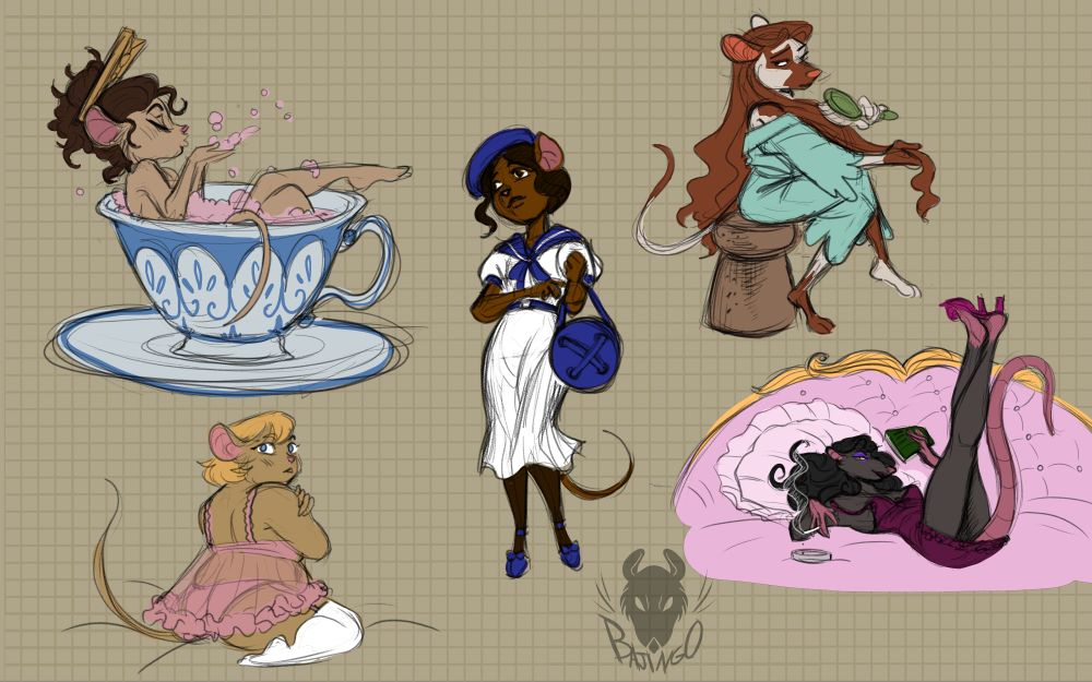 5 rodent girl furries in various cute poses and lingerie. 