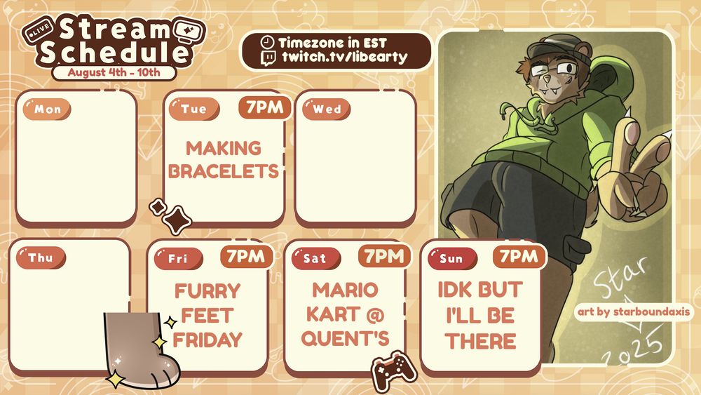 Lib streams Tuesday, Friday, Sunday at 7PM EST!
Lib is on a friend's stream Saturday at 7PM EST!