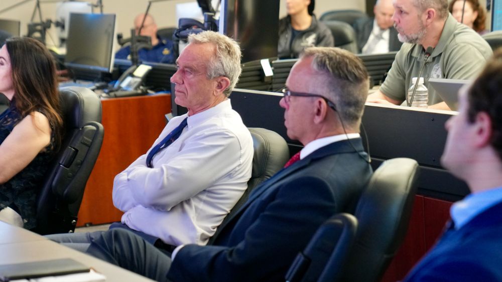 HHS Secretary Kennedy and HHS Principal Deputy Assistant Secretary for Preparedness and Response Knox at a briefing by ASPR on the 2025 hurricane season.