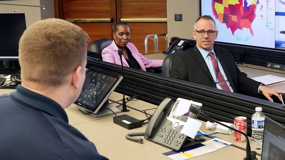 HHS Principal Deputy Assistant Secretary for Preparedness and Response John Knox participates in briefing in the HHS Secretary's Operations Center prior to the President's address to the joint session of Congress.