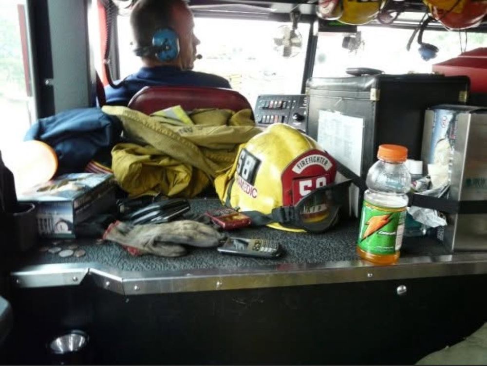 John Knox in fire truck. 