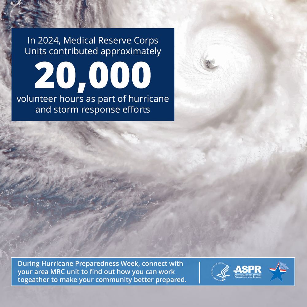 In 2024, Medical Reserve Corps Units contributed approximately 20,000 volunteer hours as part of hurricane and storm response efforts. During Hurricane Preparedness Week, connect with your area MRC unit and find out how you can work together to make your community better prepared. 