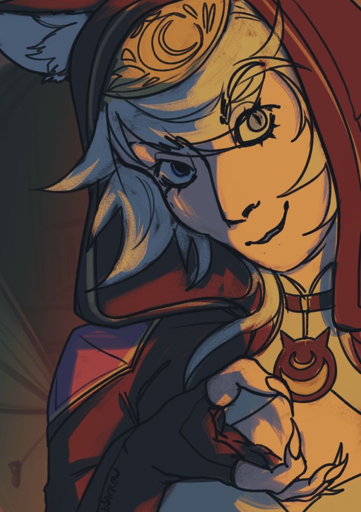 Character named Cipher from the game "Honkai: Star Rail" making a gesture that can be seen as a commong hand sign for money or a rather rude trick.
