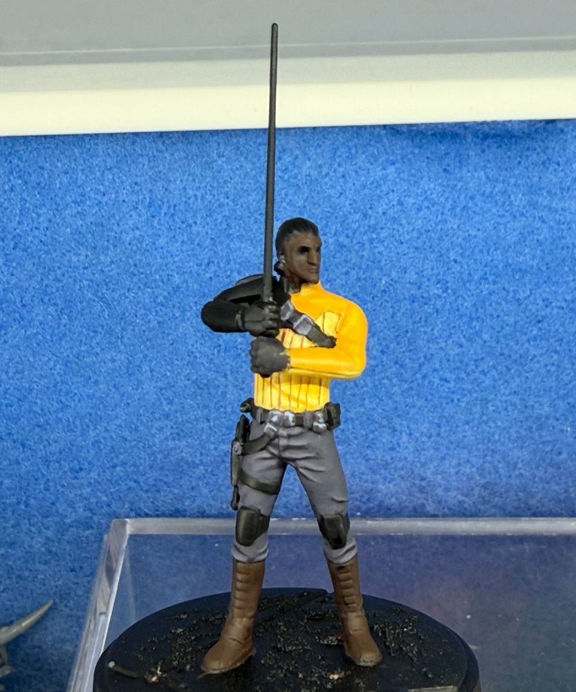 Partially painted miniature Kanan Jurrus from star wars for shatterpoint tabletop game.