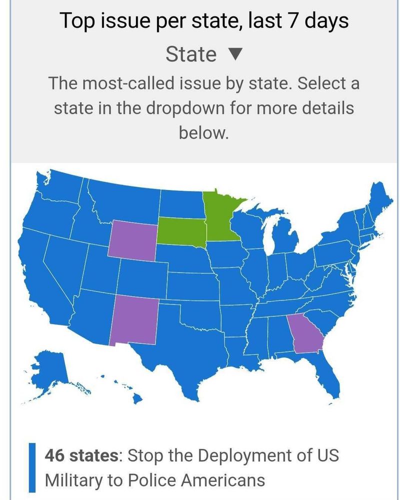 Screenshot of the 5 Calls Dashboard showcasing the Top issue per state, last 7 days