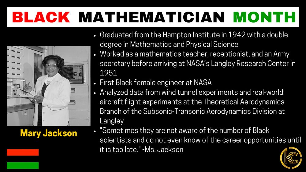 Mary Jackson graduated from the Hampton Institute in 1942 with a double degree in Mathematics and Physical Science. She worked as a teacher, receptionist, and Army secretary before joining NASA’s Langley Research Center in 1951.
Jackson became NASA’s first Black female engineer, analyzing wind tunnel and real-world flight data in the Theoretical Aerodynamics Branch of the Subsonic-Transonic Aerodynamics Division at Langley.
“Sometimes they are not aware of the number of Black scientists and do not even know of the career opportunities until it is too late.” Ms Jackson #BlackHistoryOurHistory 