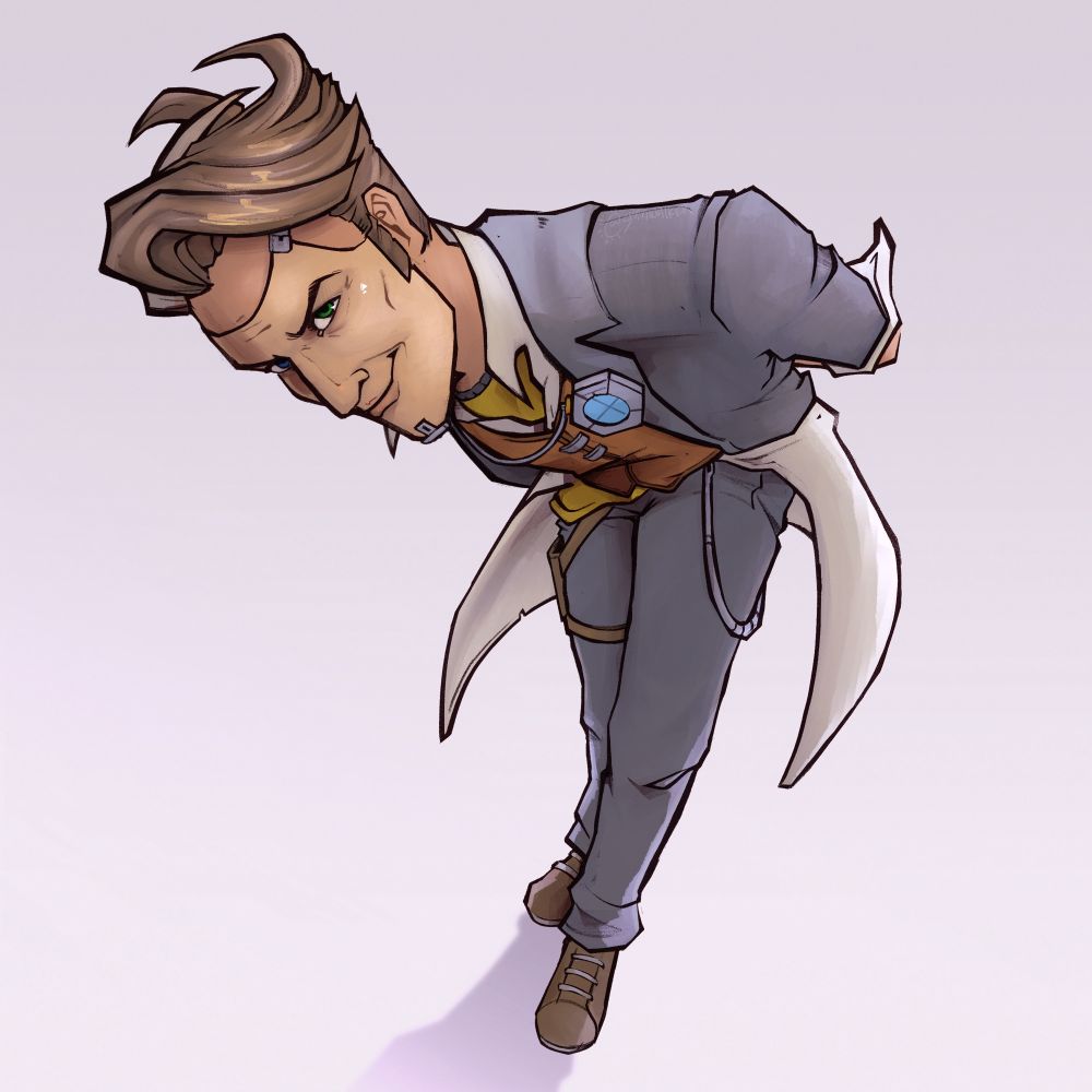 Drawing of Handsome Jack from Borderlands leaning forward and being silly (blehh)
