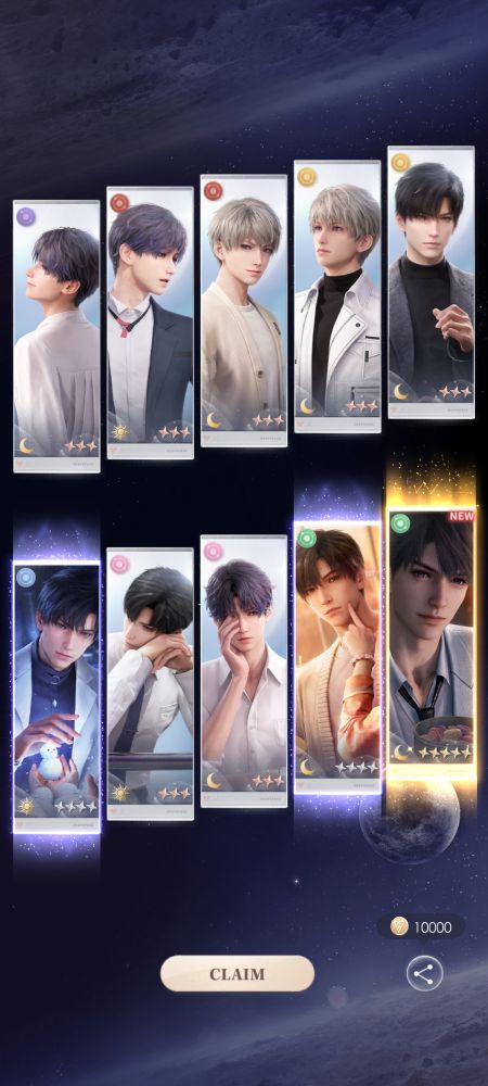 A screenshot of 10 wishes from Love and Deepspace with the special card "No Return Night"