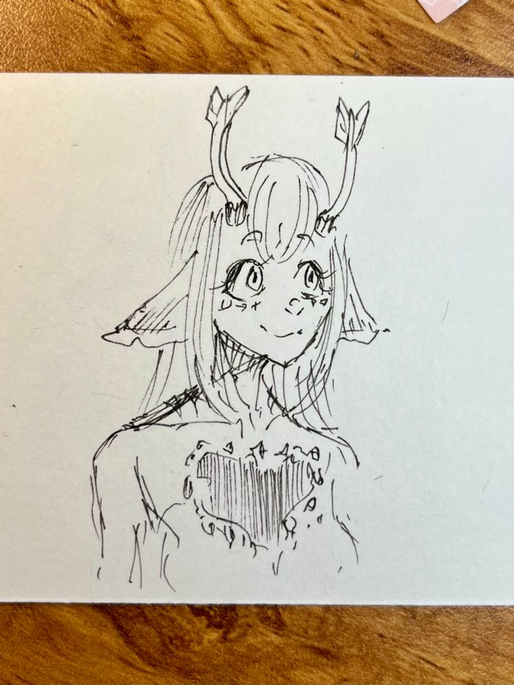 my aquatic oc kiri, bust doodle, smiling and looking to the right