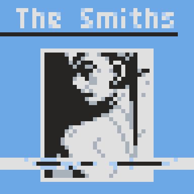 A pixel art recreation of The Smiths album, Hatful of Hollow (1984) in a small, low-color, piece