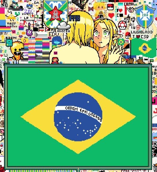 Parte do wplace mostrando uma enorme bandeira do brasil e uma fanart da marcille e fallin em cima