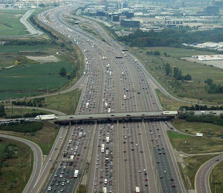 The 401 freeway in Canada, the widest section of highway in north America