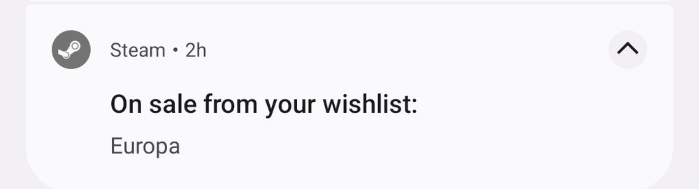 Steam sale notification, saying "On sale from your wishlist: Europa"