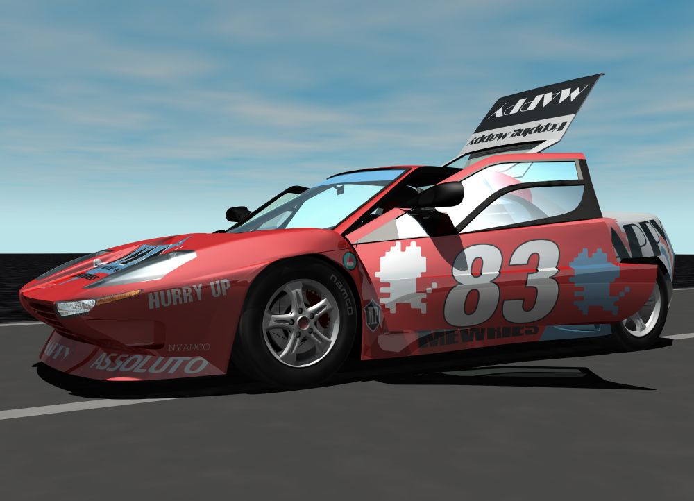 A render of a car with its doors and trunk open.