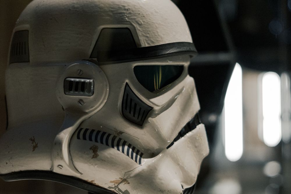 A stormtrooper helmet from the side.