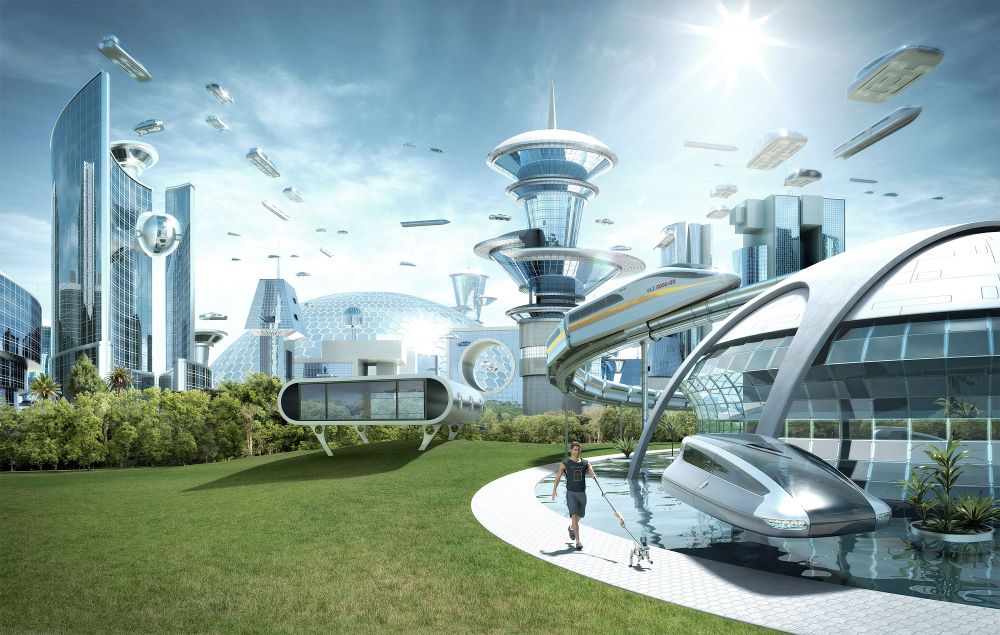 A utopian futuristic city.
