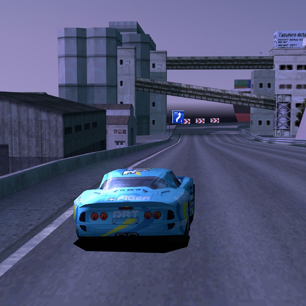 A car drives through a port.