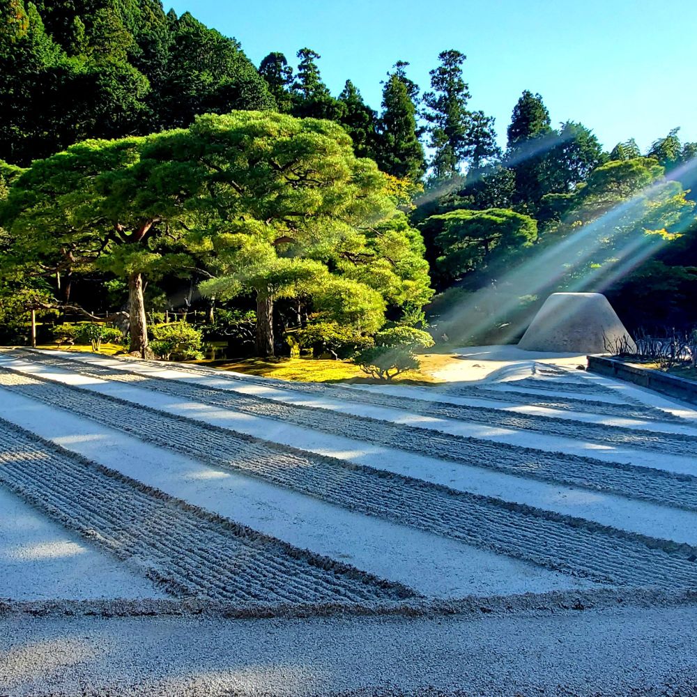 Sunbeams on Ginkaku-ji's famous (raked) silver sands.