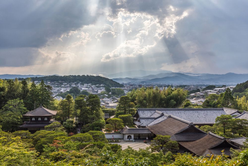 Looking down upon Ginkaku-ji and its grounds.