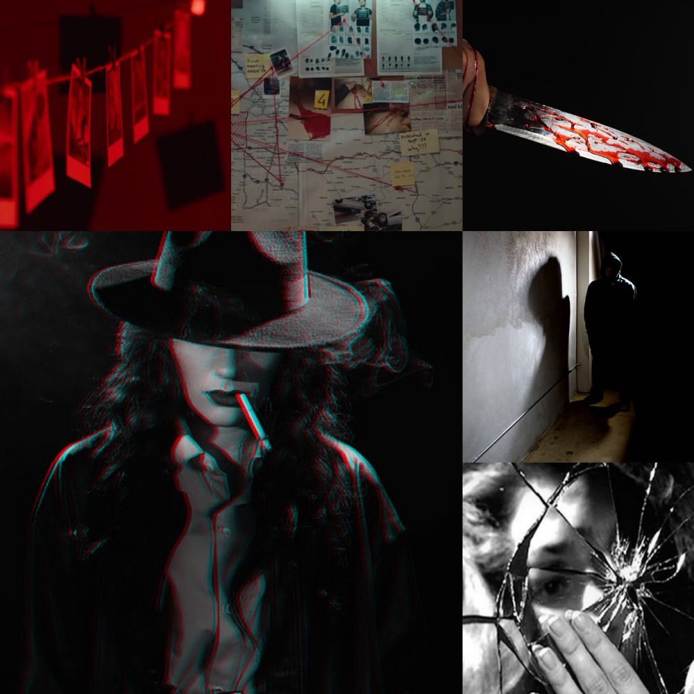 Moody crime thriller board with dark tones