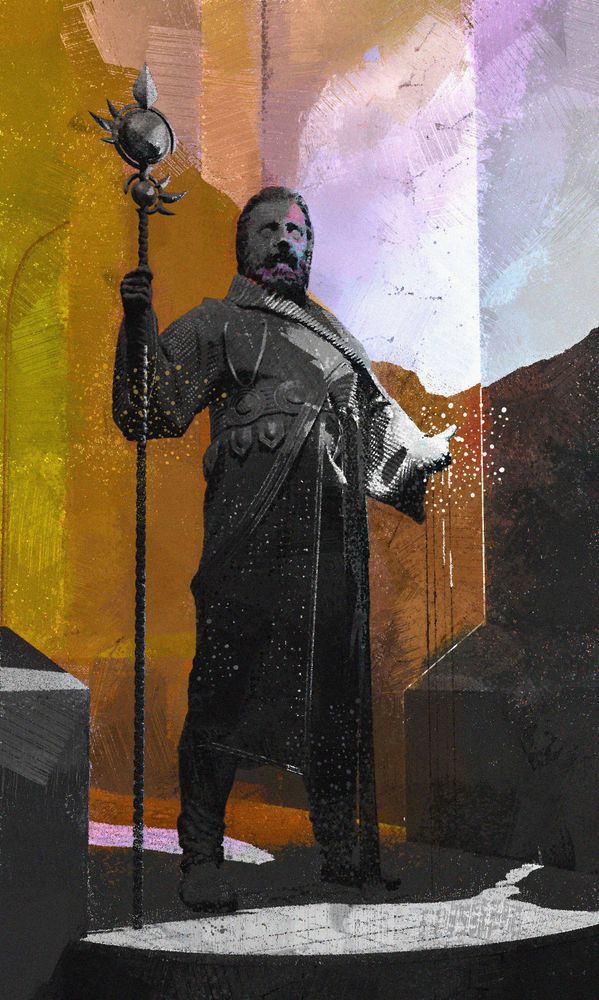 Digital painting of a royal guard with magic powers. 