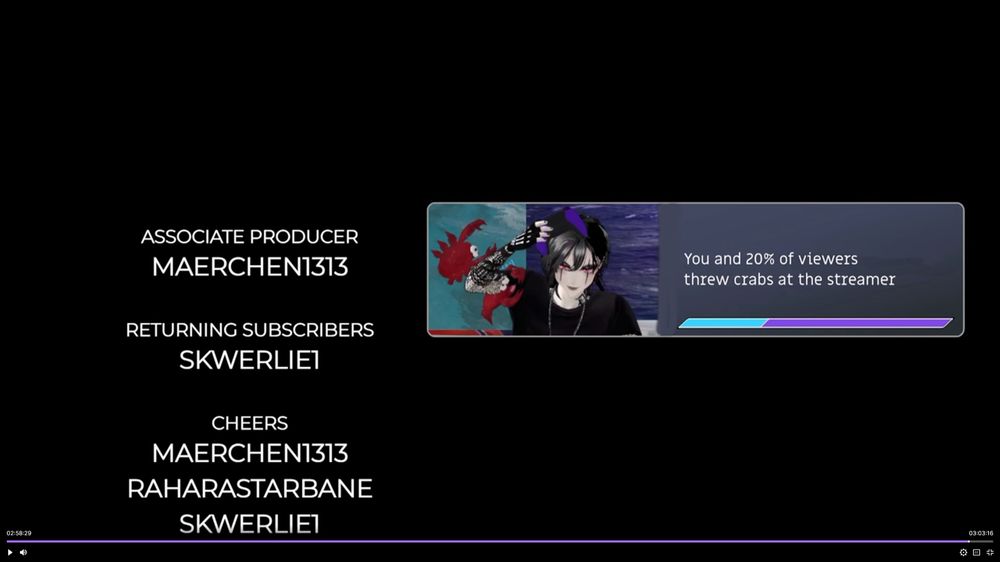 End credits done in the style of "Dispatch", including a familiar note saying "You and 20% of viewers threw crabs at the streamer".