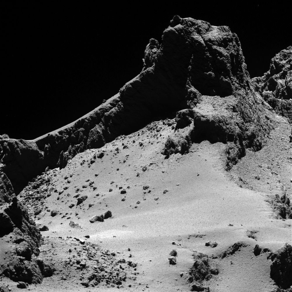 a "mountain" on the surface of comet 67P/Churyumov–Gerasimenko, photographed by the ESA's Philae lander