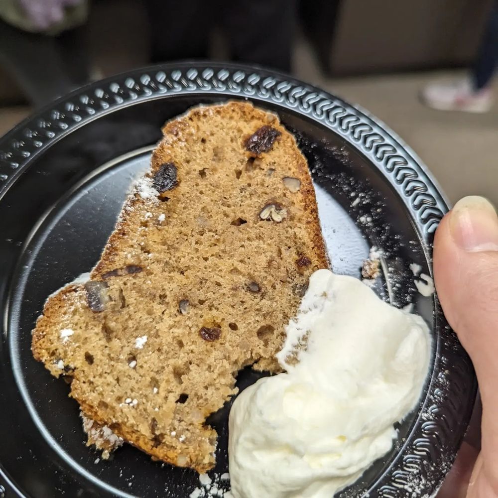 A slice of cake on a plate with a dollop of whipped cream
